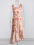 Plataz Holiday Dress 2025 New Square Collar Sleeveless Lace Design Mid-Rise Irregular Dress Woman