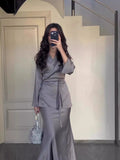 Plataz 2024 New Set Of Vertiny To Receive Waist Design Long Dress Suit Woman
