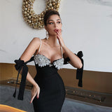 Plataz Industry Nail Pearl Suspension Tender Temperament Dress Sexy Elegant Party Tight Medium Dress