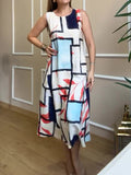 Plataz Fashion Round-Neck Geometric Casual Temperament Sleeveless Dress In Summer 2024
