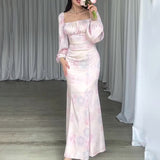 Plataz Women's Autumn French Style Collar Lantern Sleeve High-Waisted Body-Body-Cuffed Kite Skirt