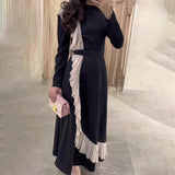 Plataz High-Level Temperament Side Irregular Lotus Side Design Contrast Dress
