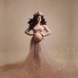 Plataz Pregnant Women Sexy Long-Sleeved Lace Dress Mesh Pregnant Women Take Pictures Of Pregnant Women Pregnant Skirts Maternity