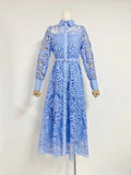 Plataz 2024 Australian Fashion Elegant Collar Lantern Sleeve With Belt Embroidered Air Dress Dress