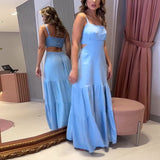 Plataz Summer New Women's Back Hollow Solid Color Tie Dress