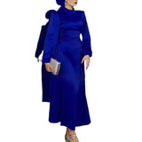 Plataz Women's New Round-Neck Lantern Sleeve Dress Side Belt With Body-Repair Dress Dress