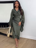 Plataz 2024 New Fashion Temperament Bat Sleeves To Receive Waist Sexy Dress