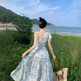 Plataz Tourism To Take Pictures Of Oblique Shoulder Dress Niche Design Temperament Waist Skirt Sanya Resort Beach Dress