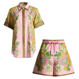 Plataz Casual Suit Women 2025 Spring New Printed Short-Sleeved Shirt + High-Waisted Broad Leg Pants Two Sets