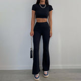 Plataz Autumn 2025 New Women's Clothing Fashion Style Casual Solid Color Buff Short Sleeve Trousers Set DJPT