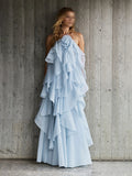 Plataz Holiday Wind Beach Beach Sling Skirt 2025 Summer New Hanging Neck Sleeveless Leaves Side Solid Dress