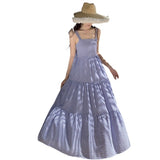 Plataz Sanya Holiday Style French Loose Dress Seaside Fairy Dress Folded Sling Dress