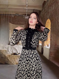 Plataz Autumn Temperament Elegant Wind To Close The Waist Print Fashionable Thin Dress Dress