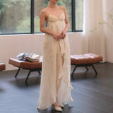 Plataz Design Lace Splicing Dress 2024 New Fashion V-Neck Braeed Sling Skirt