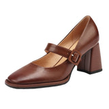 Plataz Retro Coarse Single-Shoe Women's Head High Heel 2024 New Women's Shoes With A Word With A Shallow Mouth Small Leather Shoes High Quality Shoes