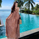 Plataz Beach Dress Chiffon Print Tie Stitched With Brighten Dress Hanging Neck Tie With Bareback Holiday Dress