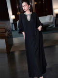 Plataz 2024 New Round-Neck Heavy Industry Nail Nails And Fur Folding Process Horn Sleeve Long Dress