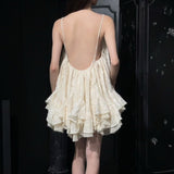 Plataz 2024 New Beautiful Exquisite Ribbon Sling Dress Lotus Leaf Side Loose Holiday Dress