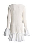 Plataz Summer New Temperament Retro Style Wind Wind Collar Lotus Side Splicing Horn Sleeve Knitted Dress Woman