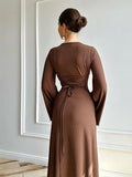 Plataz French Elegant U-Neck Solid-Colored Belted In Autumn 2024