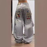 Plataz New Y2k High Street Gradient Loose Straight Jeans Men And Women's Same Trendy Jeans DJPT