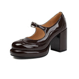 Plataz Large-Size Women's Shoes Retro Round Head High Mary Jane Shoes Shallow Coarse Fashion Single Shoes High Quality Shoes