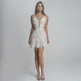 Plataz And Winter New Women's Sexy Bareback Party Dress To Close The Waist Deep V Feathers Sling Skirt