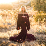 Plataz Women's Silk Cotton Pregnant Women's Lotus Leaf Sleeves To Drag Tail Dress Photography Dress 1176 Maternity