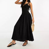 Plataz Women's Summer V-Neck Suspension Suspension Suspension Sumley Sumley High Waist Temperament Dress