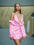 Plataz Trend Royal Sister Design Suit 2025 Spring New Shoulder Sling Hollow Design Pink Coat Woman