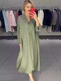 Plataz Summer New Fashion Collar Solid Color Comfortable Long-Sleeved Loose Dress