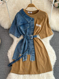 Plataz Hong Kong Flavor Temperament With Belt Round Tie Color Denim Shirt Spring New Chic Leisure Medium DJPT