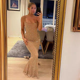 Plataz Feeling Nude Shiny Piece Hanging Dress High-End Light Luxury Niche Banquet Birthday Sexy Dress Dress Dress HZ0628