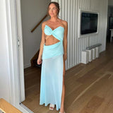 Plataz Belt Hollow Open Fork Dress Women's Solid Color Sexy Body Repair Chest High Waist Dress 8111 HZ0628