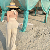 Plataz Folded Gentle Wind Beach Holiday Hanging Neck Sling + Trousers Set Women's Summer 2025 New