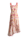 Plataz Holiday Dress 2025 New Square Collar Sleeveless Lace Design Mid-Rise Irregular Dress Woman
