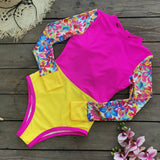 Plataz New Swimsuit Solid Color Print Splicing Long-Sleeved Surfsuit Sexy Bareback Swimsuit Woman Swimsuit DJPT