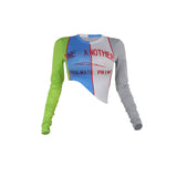 Plataz Autumn 2025 New Street Casual Colling Color Print Slanted Strewed Long Sleeve Blouse DJPT