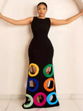 Plataz Summer New Fashion Round Neckless Color Hollow Embroidery A Long Dress