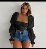 Plataz And Summer Women Pure White Long Sleeve Front Breast Strap With Bare Back Sexy Waist Shirt Crop Top DJPT