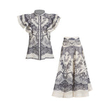 Plataz Bohemian Wind 2025 Spring New Neckline With Flying Sleeves To Close The Waist Print Medium Long Skirt Dress