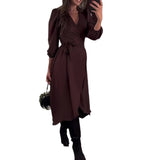 Plataz Women's Autumn V-Neck Long-Sleeved Collar With Irregular Dress