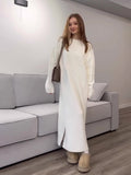 Plataz 2024 Knitted Cover Korean Version Of Fashion Temperament Round Long Loose Dress