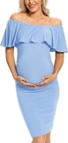 Plataz Women's Sleeveless Leaves Side Shoulder-To-Shoulder Skirts Knee-Jerk Trims Pregnant Women's Dress Maternity