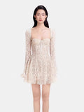 Plataz 2025 Lace Hollowed Fish Bone Tector Trumpet Long-Sleeved Dress Skirt