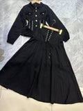 Plataz Wind Collar Tie With Waist Jacket Jacket + Wine Red Temperament A-Word Skirt Dress Suit Tide