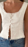 Plataz Women's Dress French Retro Lace Spliced Fashion Big Round Collar Clasp Vest Top DJPT