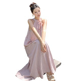 Plataz Side-Scucked Neck Dress Women's New Summer Thai Sanya Seaside Holiday Pink Long Dress