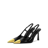 Plataz Forest Golden Iron Head Fine Heel Sandals Woman Black Mirror Behind The Empty Square High Heels High Quality Shoes