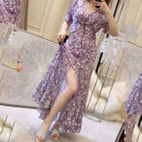 Plataz New Sen Ion Purple Rags Fashion Fresh Body Soak Sleeve Holiday Trip To Shoot Long Chiffon Dress Woman